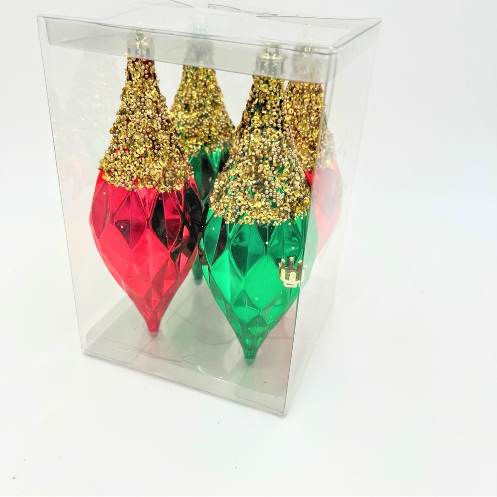 Set of 4 Red and Green Glitter Icicle Ornaments 166 mm 6.5"